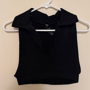 Urban Outfitters Black Ribbed Polo Crop Top